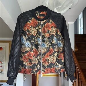🎤🎉 Karen Millen Floral Jacquard Print Bomber with Textured Dot Sleeves Sz 12